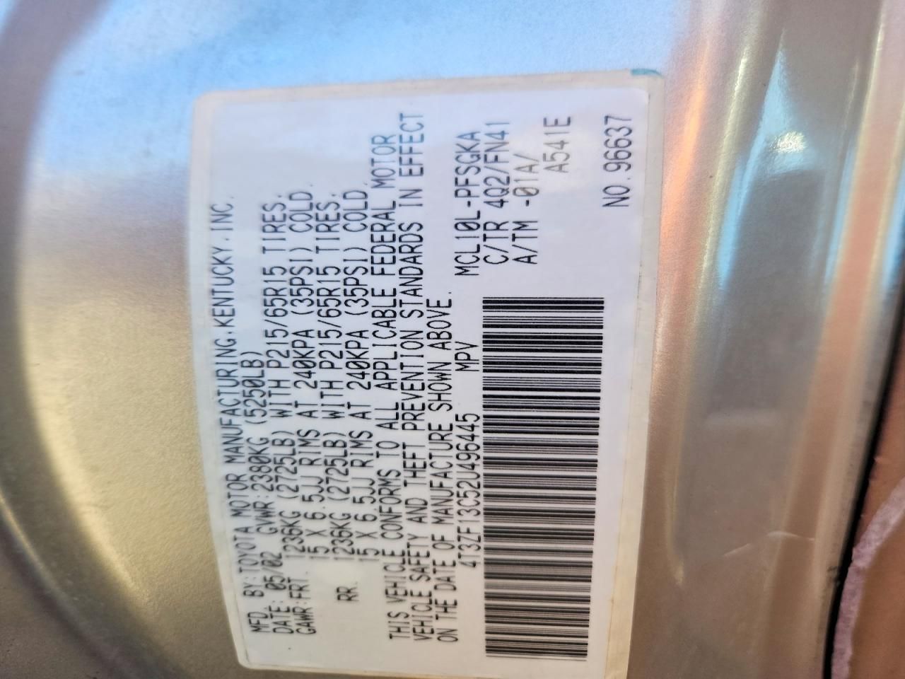 2002 Toyota Sienna le