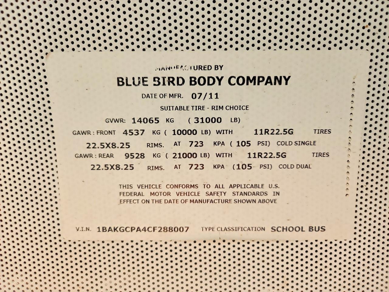 2012 Bluebird 2012 Blue Bird BB Conventional School Bus