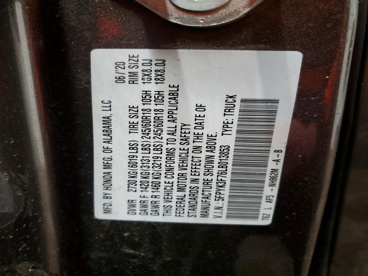 2020 Honda Ridgeline rtl