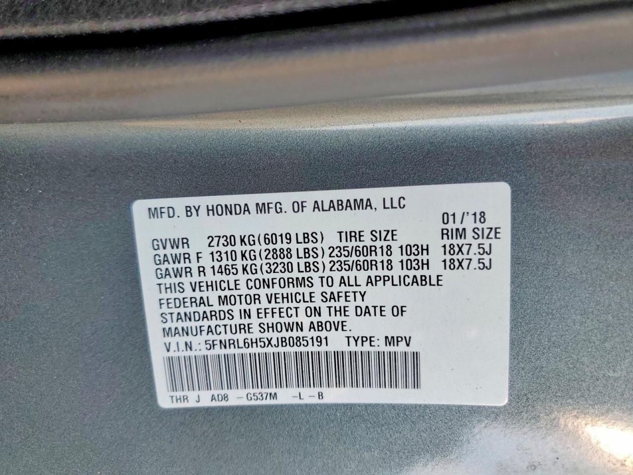 2018 Honda Odyssey ex