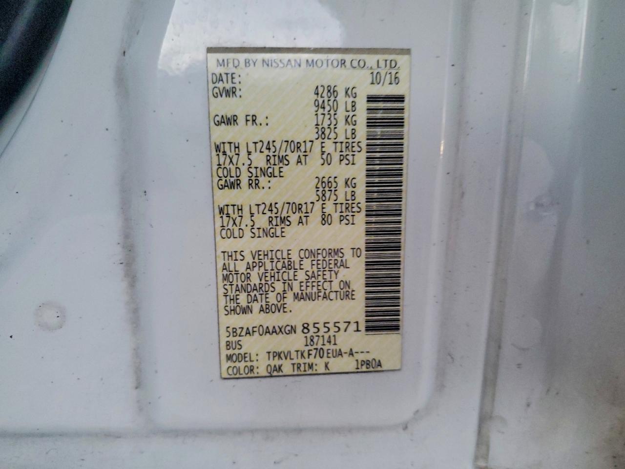 2016 Nissan Nv 3500 Sv-passenger van