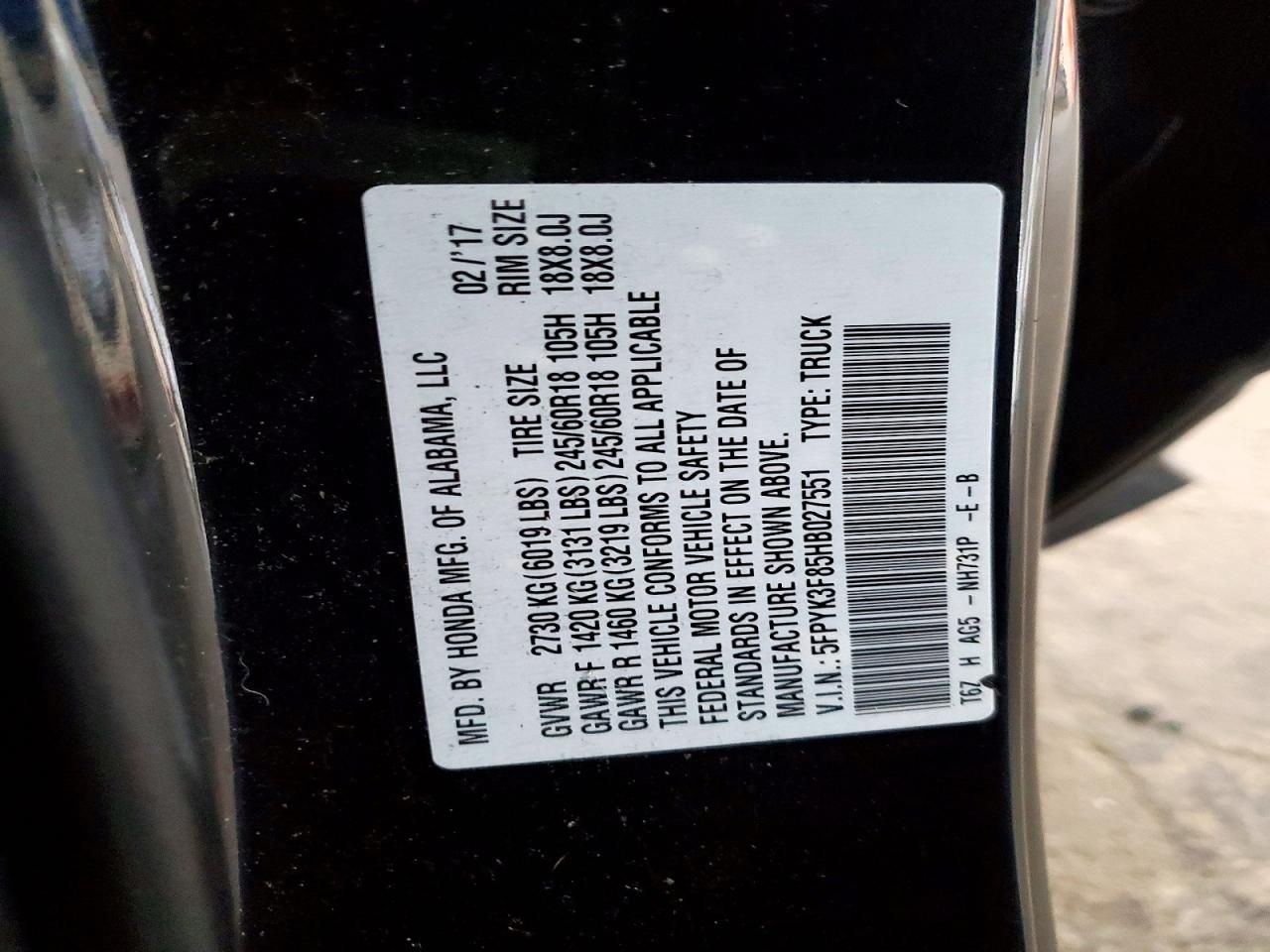 2017 Honda Ridgeline Black Edition