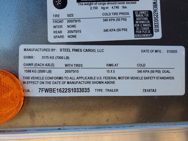 2025 Steel Pines Cargo 7X16TA2 Enclosed Cargo Trailer