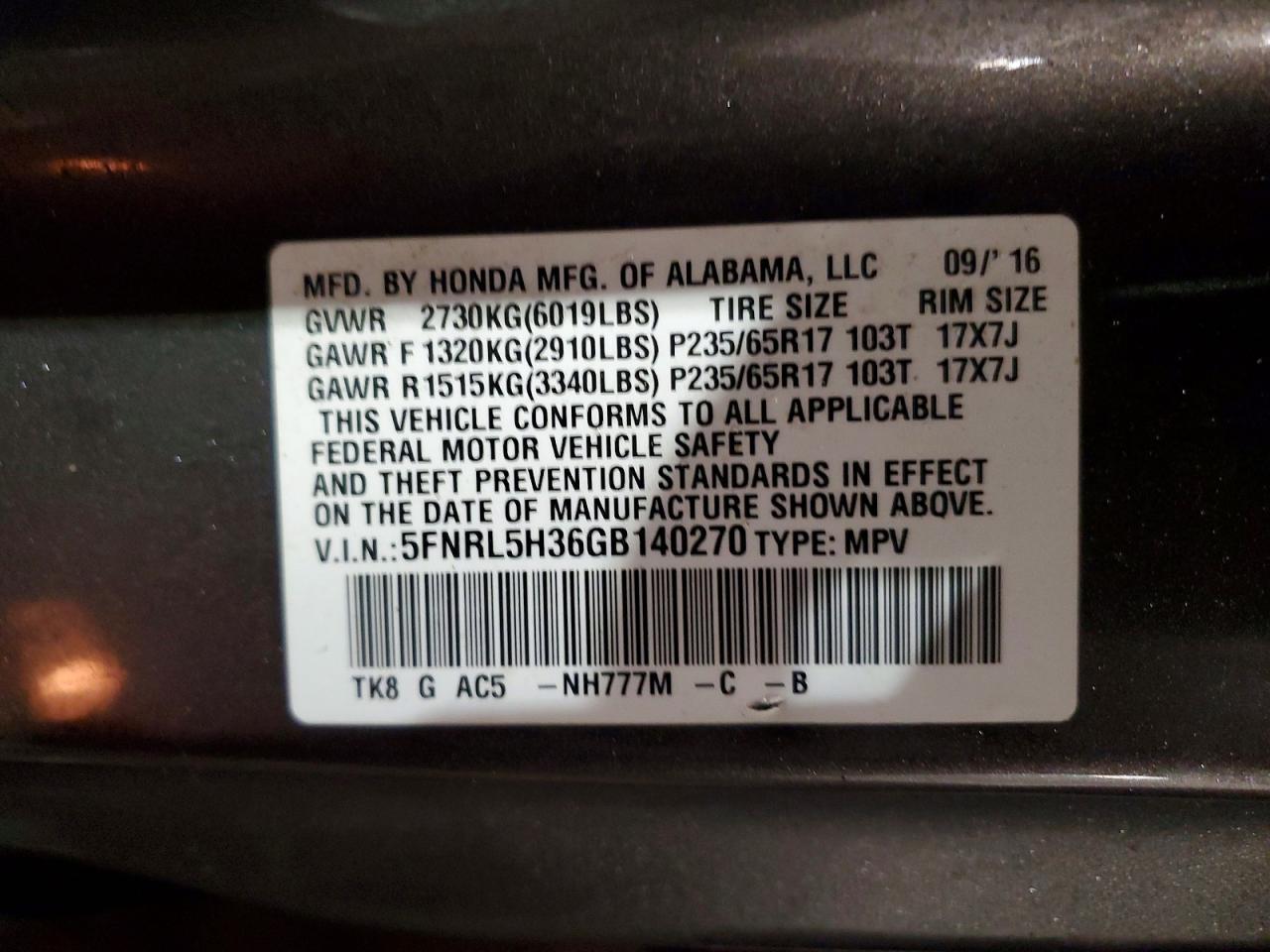 2016 Honda Odyssey se