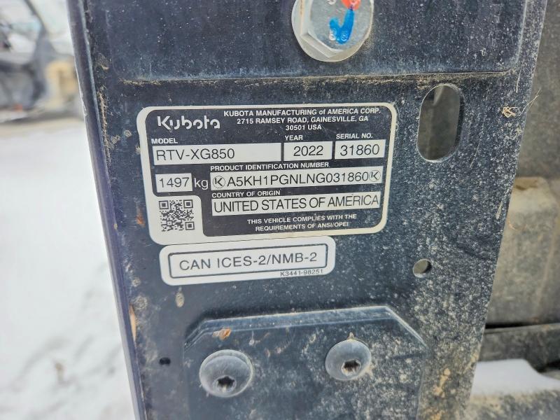 2023 Kubota RTV-XG850 Utility Vehicle
