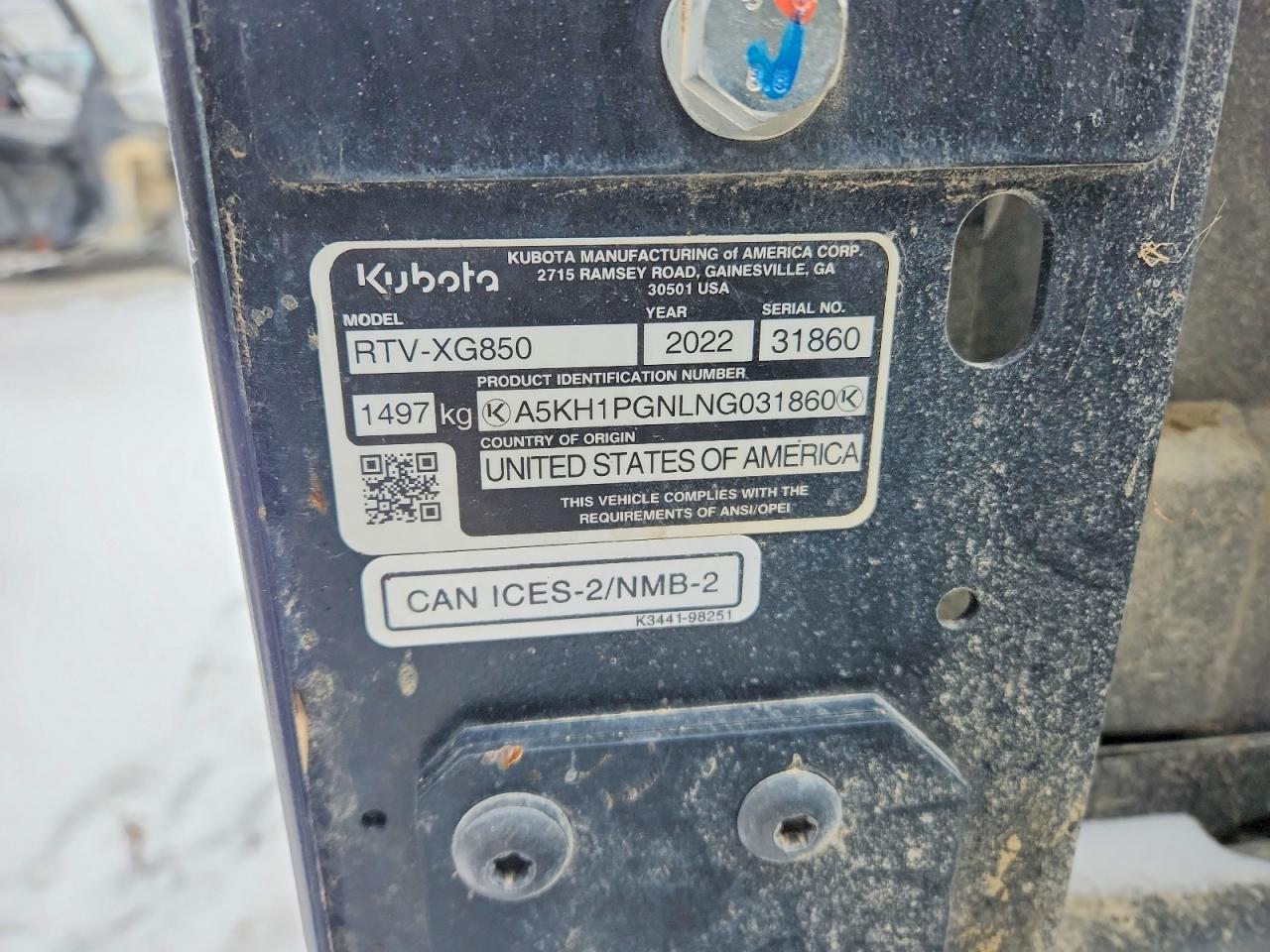 2023 Kubota RTV-XG850 Utility Vehicle