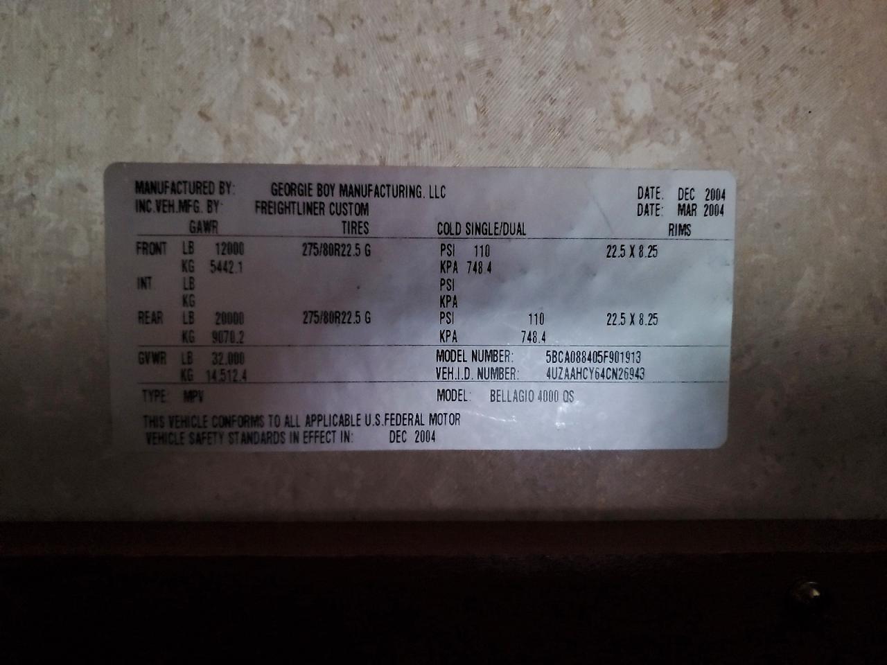 2004 Freigliner 2004 Georgie BOY Bellagio Motorhomes