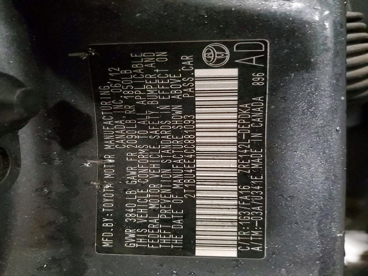 2012 Toyota Corolla Base