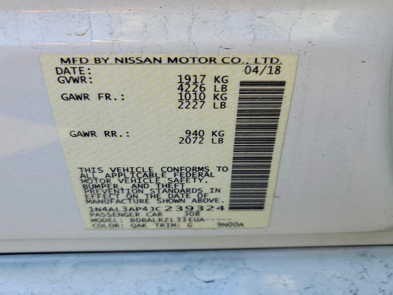 2018 Niss Altima 2.5 sl