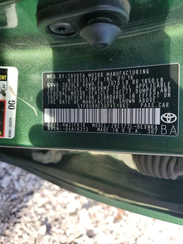 2016 Toyota Corolla l