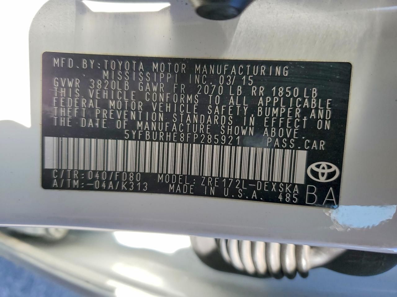 2015 Toyota Corolla l