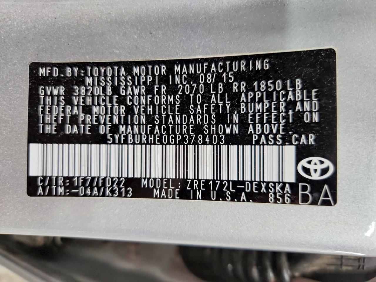 2016 Toyota Corolla l