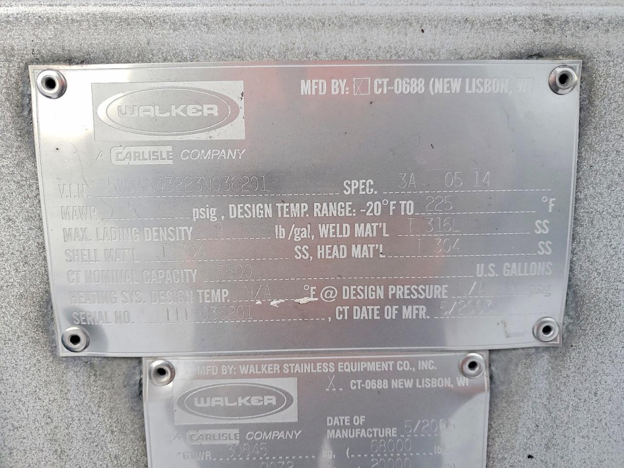 2003 Walker Tank Trailer