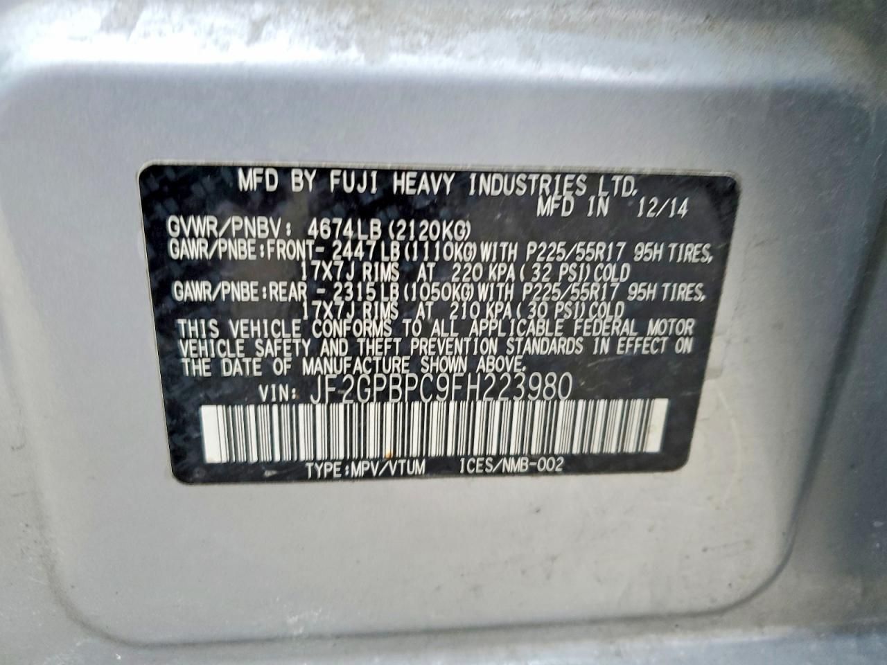 2015 Subaru Xv Crosstrek 2.0i Hybrid Touring