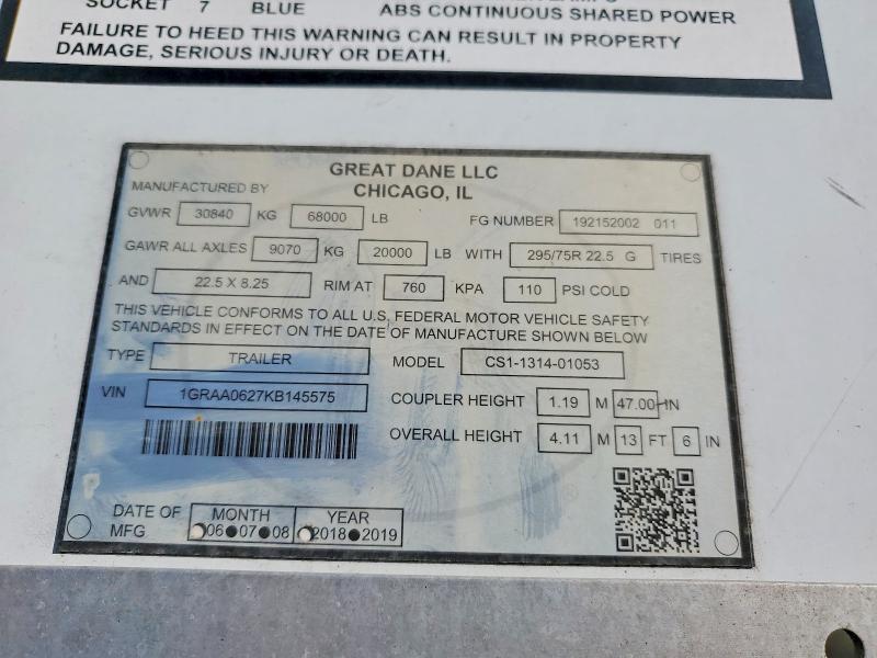 2019 Great Dane CS1-1314-01053 DRY Van Trailer