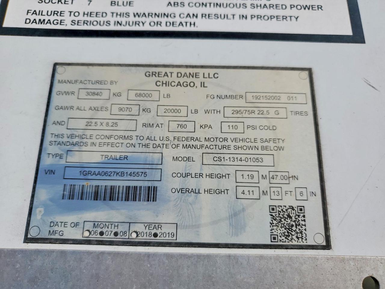 2019 Great Dane CS1-1314-01053 DRY Van Trailer