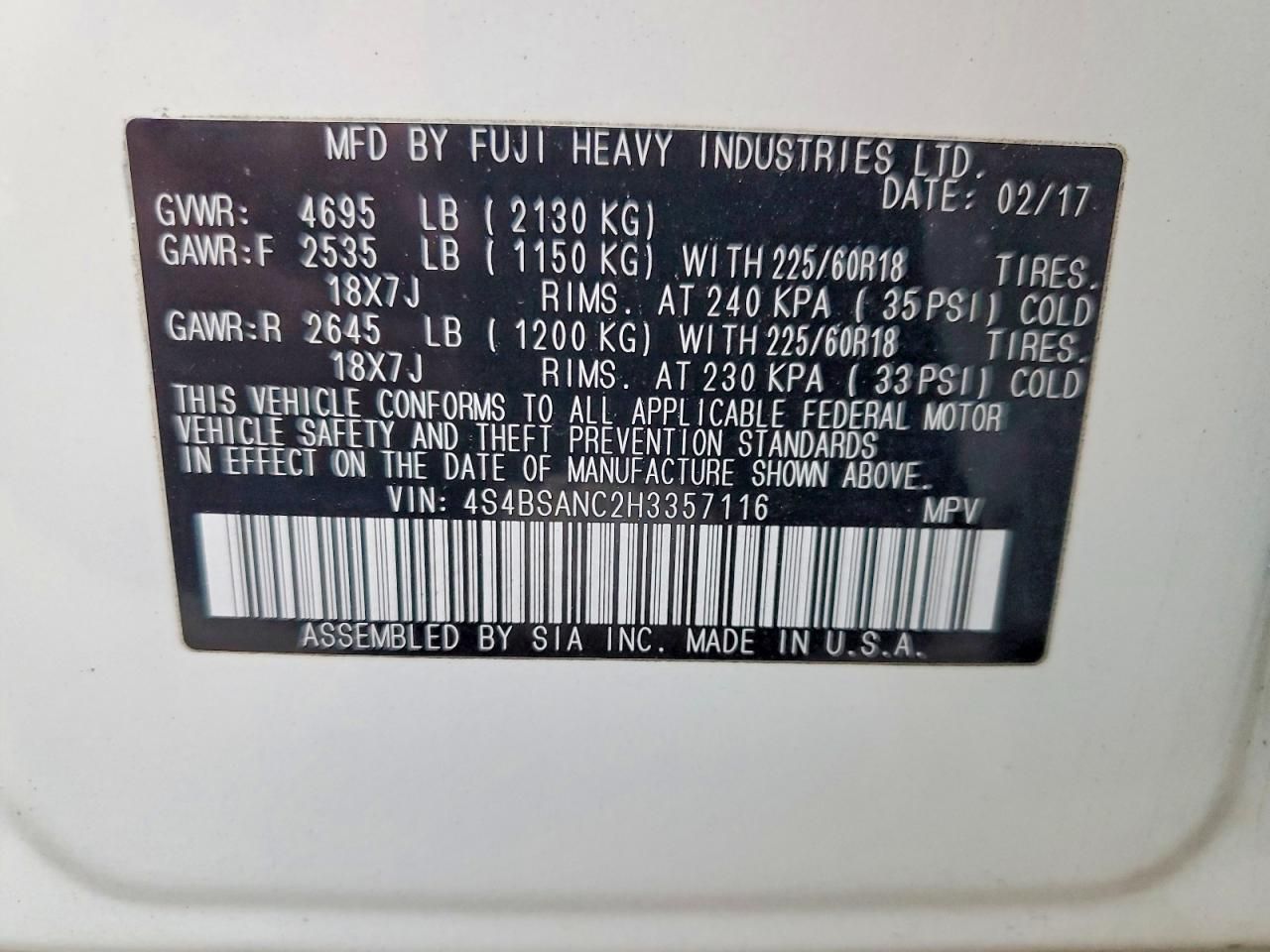 2017 Subaru Outback 2.5i Limited