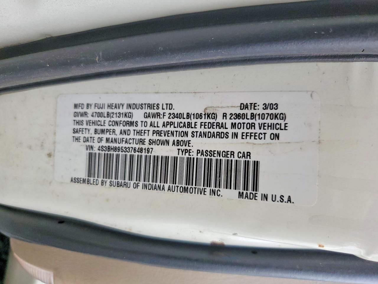 2003 Subaru Legacy Outback H6 3.0 Special