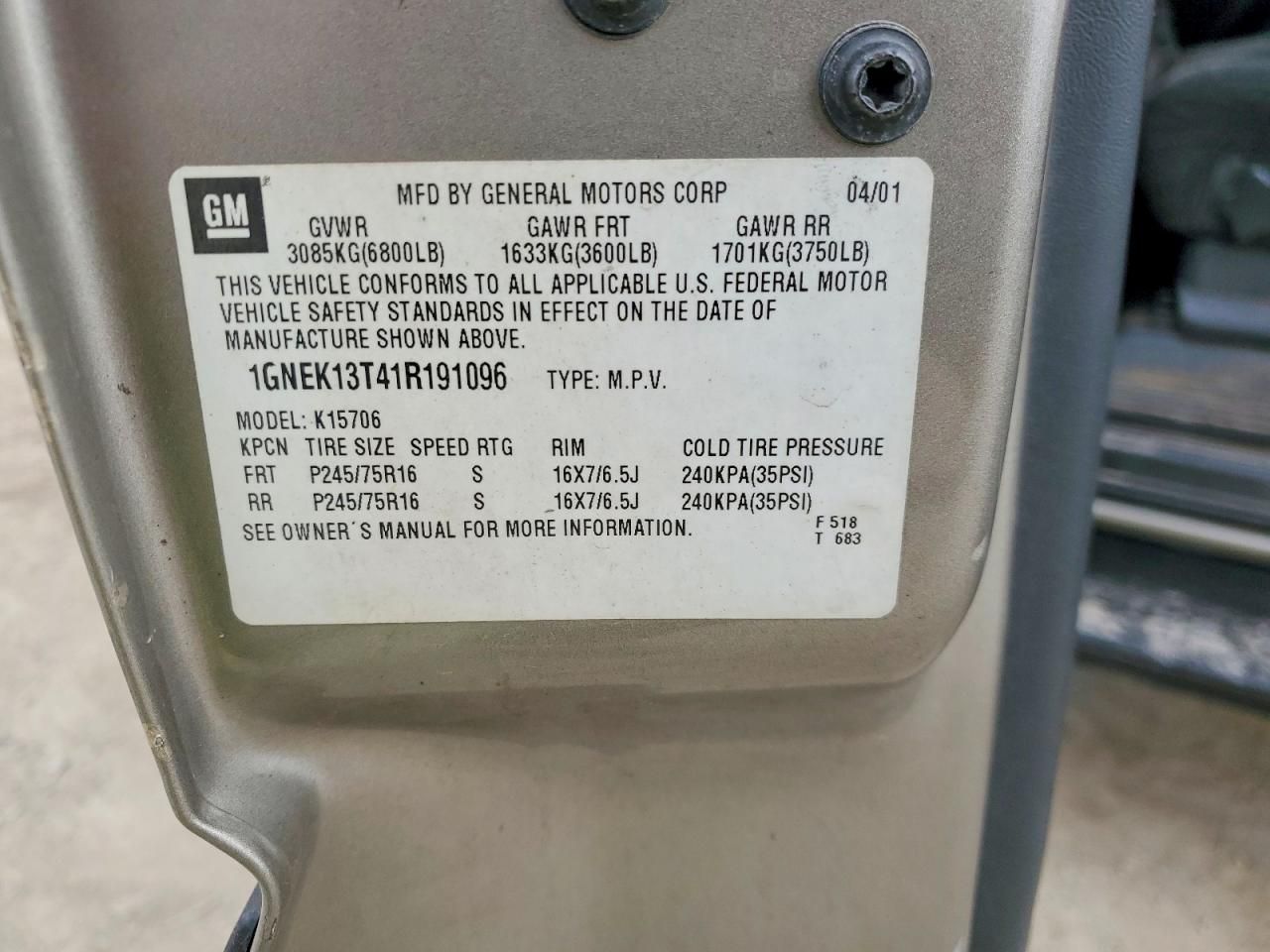 2001 Chevrolet Tahoe K1500