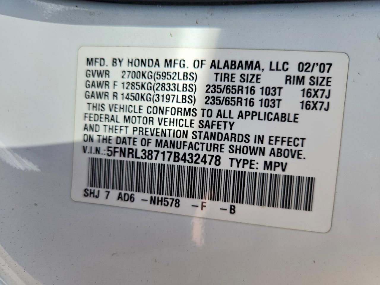 2007 Honda Odyssey exl