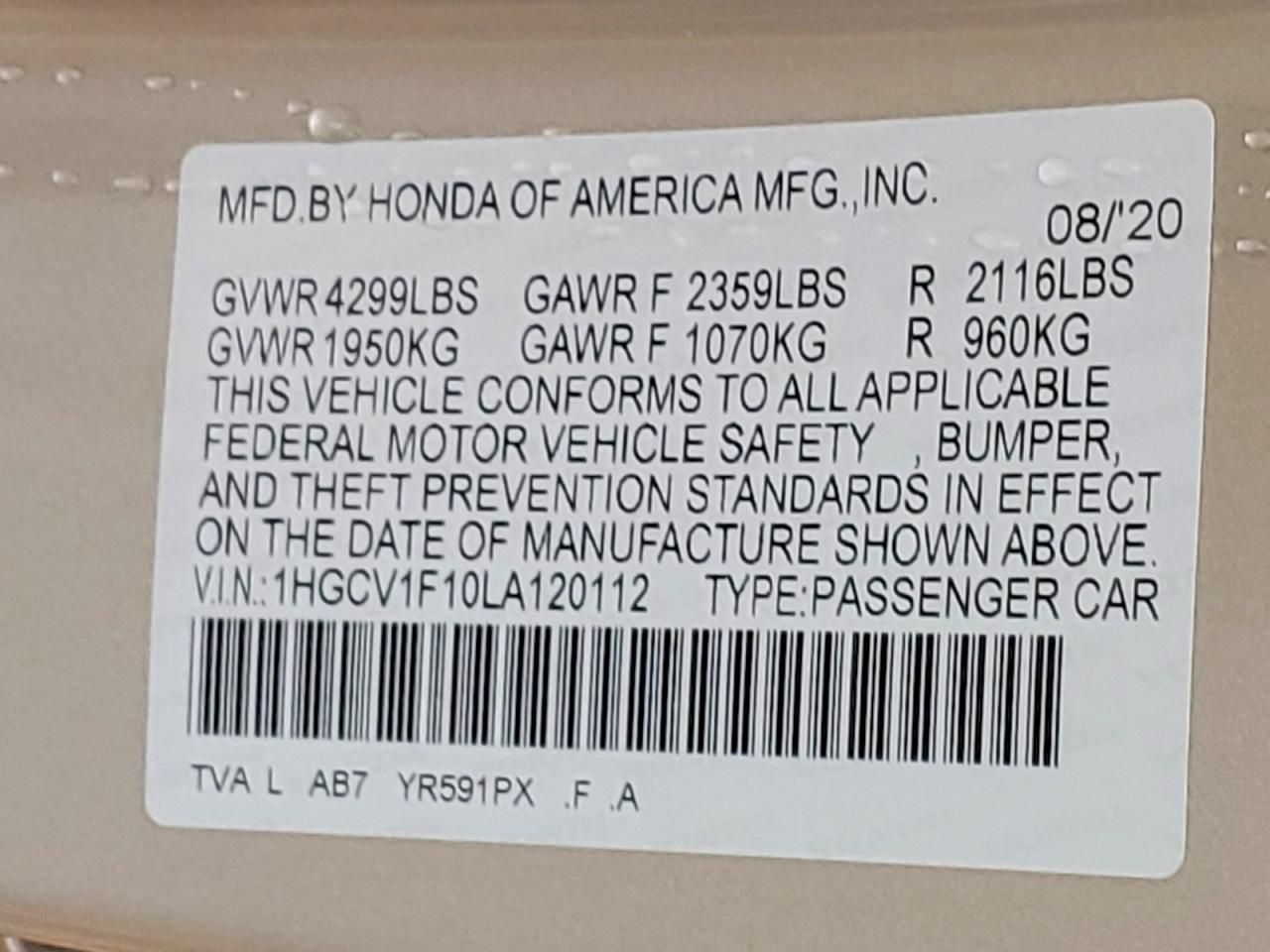 2020 Honda Accord lx