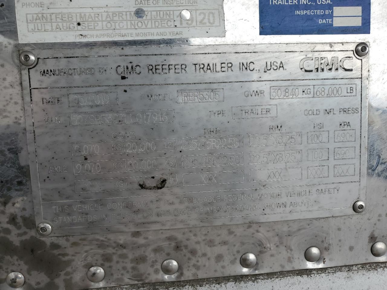 2020 Cimc 1RBR5305 Refrigerated Van Trailer