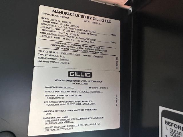 2016 Gillig Transit Bus Low