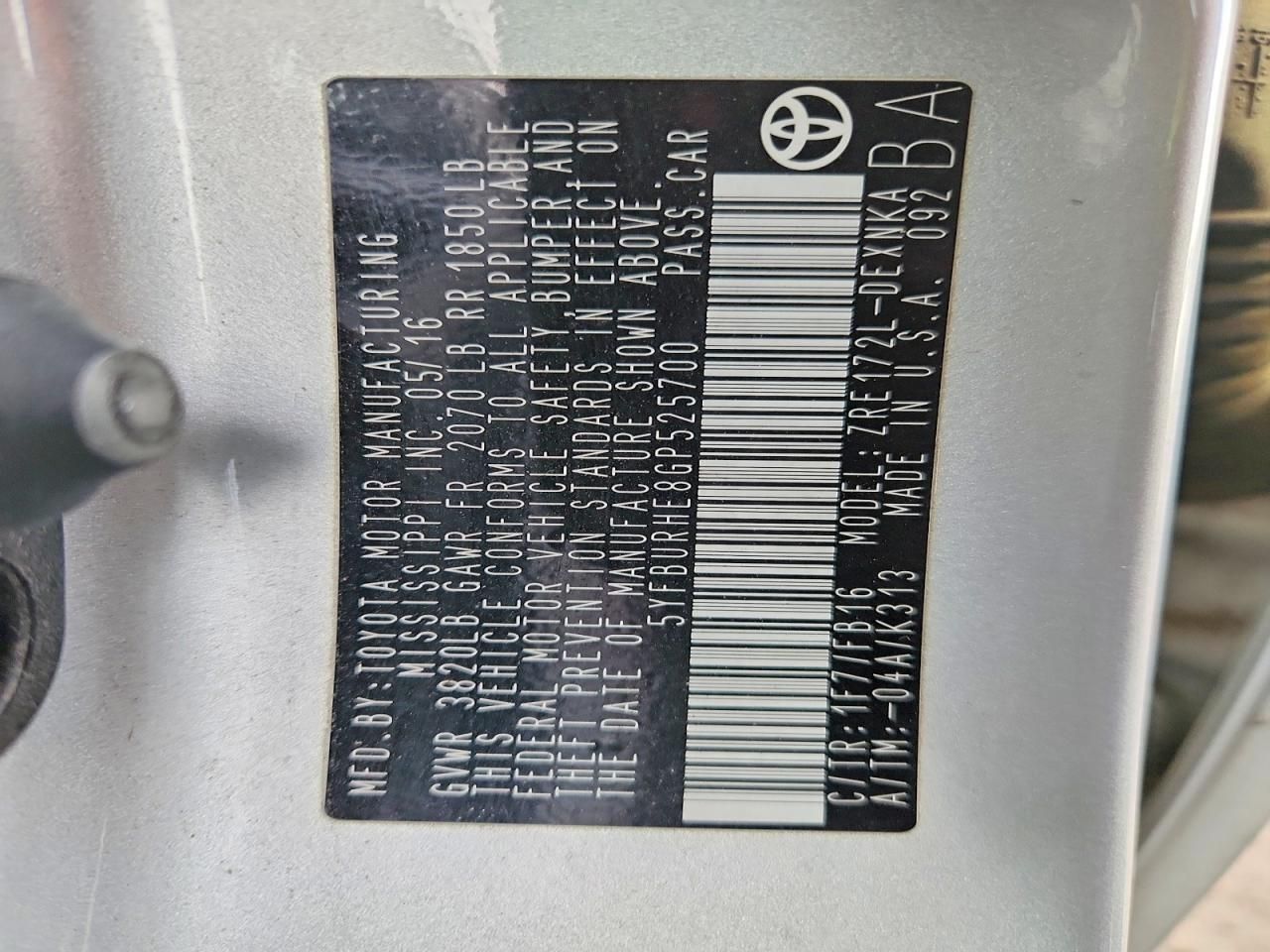 2016 Toyota Corolla le