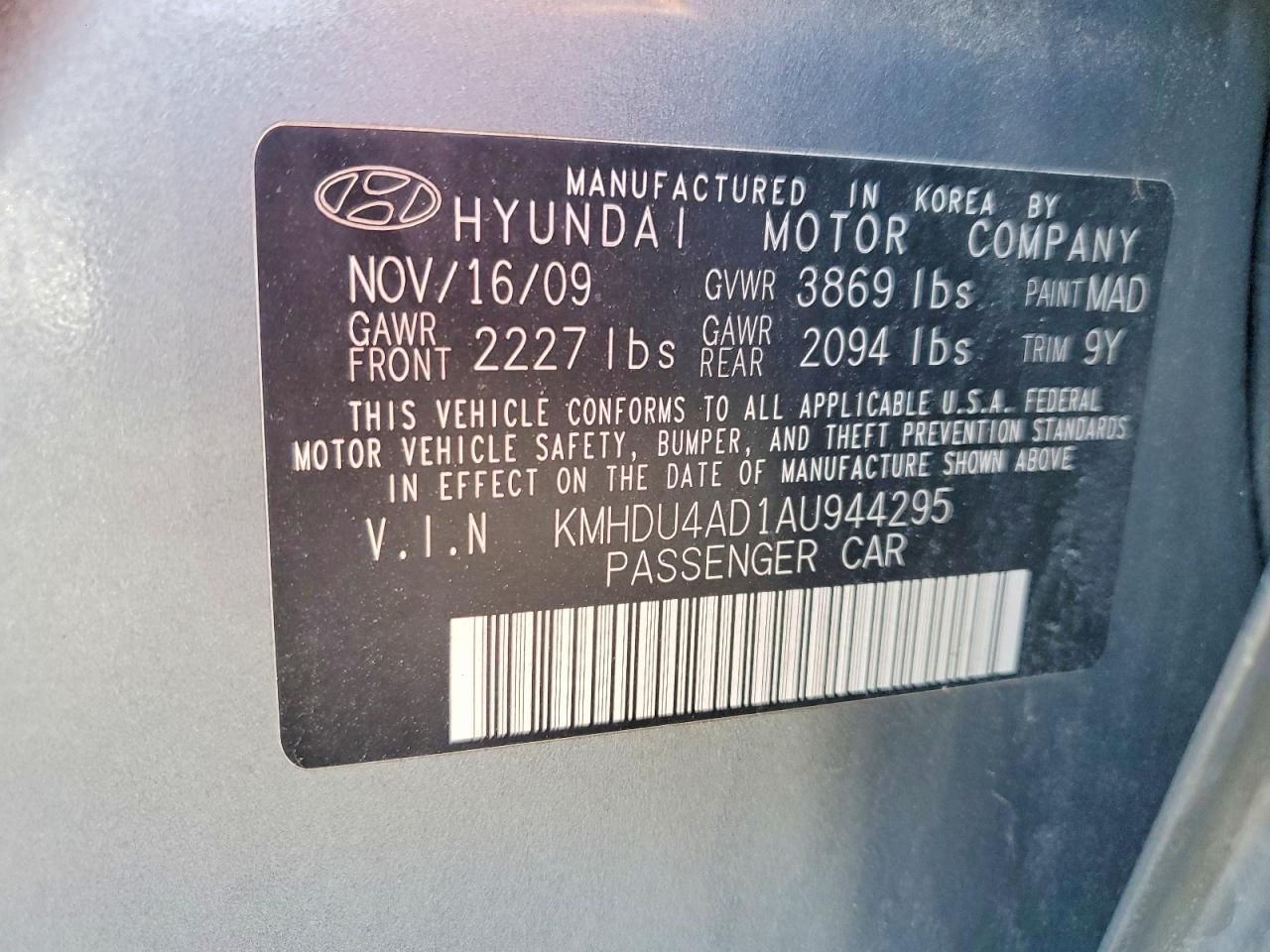 2010 Hyundai Elantra Blue