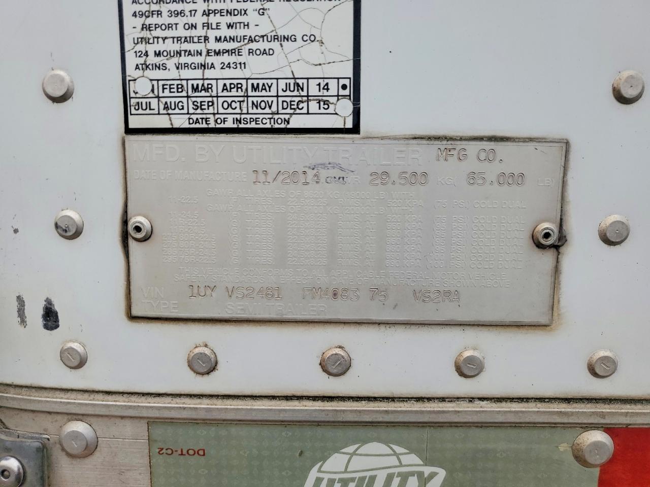 2015 Utility VS2RA Refrigerated Van Trailer