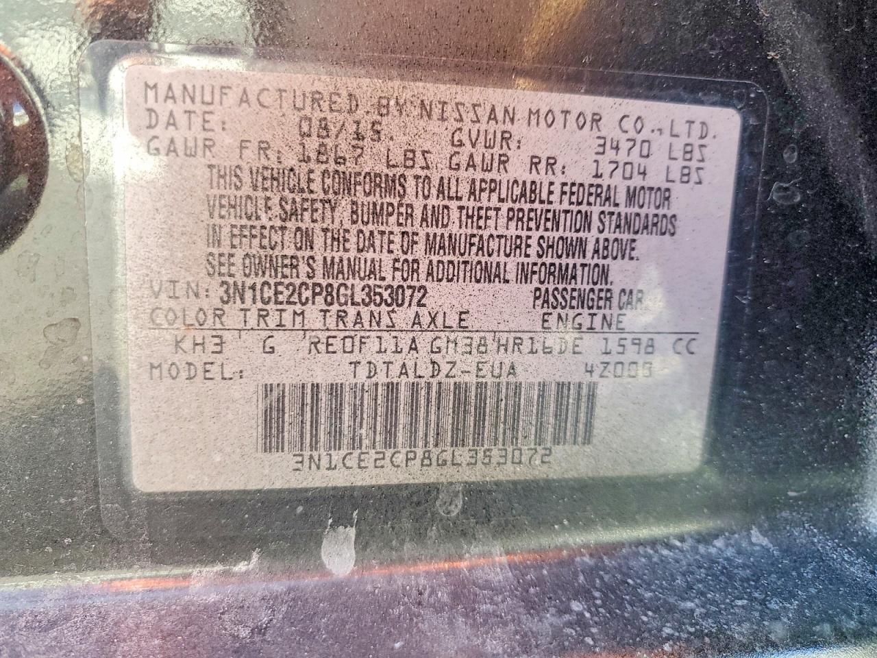 2016 Nissan Versa Note sv