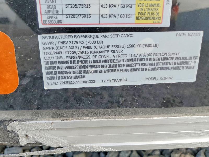 2026 Seed Cargo 7X16TA2 Enclosed Cargo Trailer