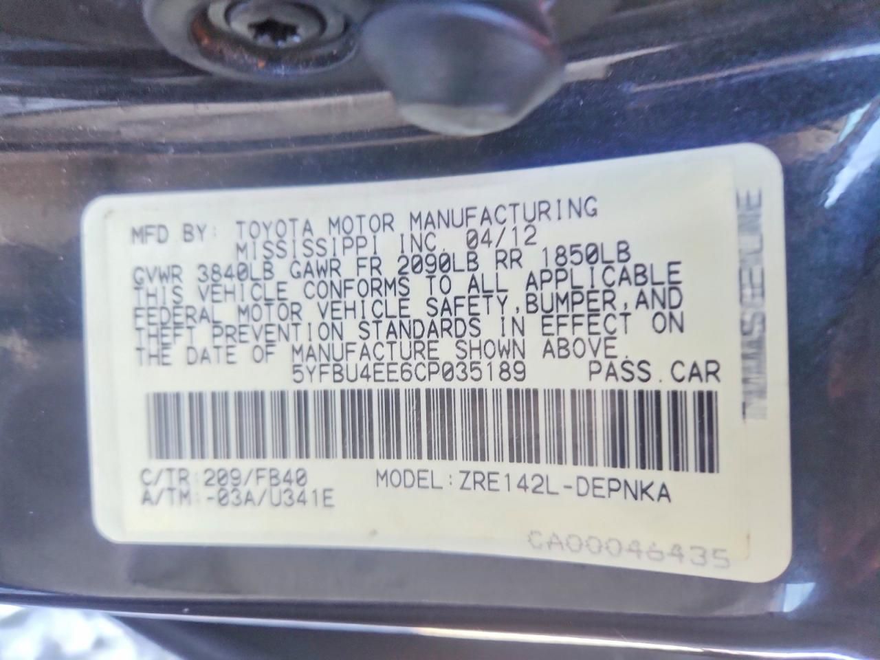 2012 Toyota Corolla Base