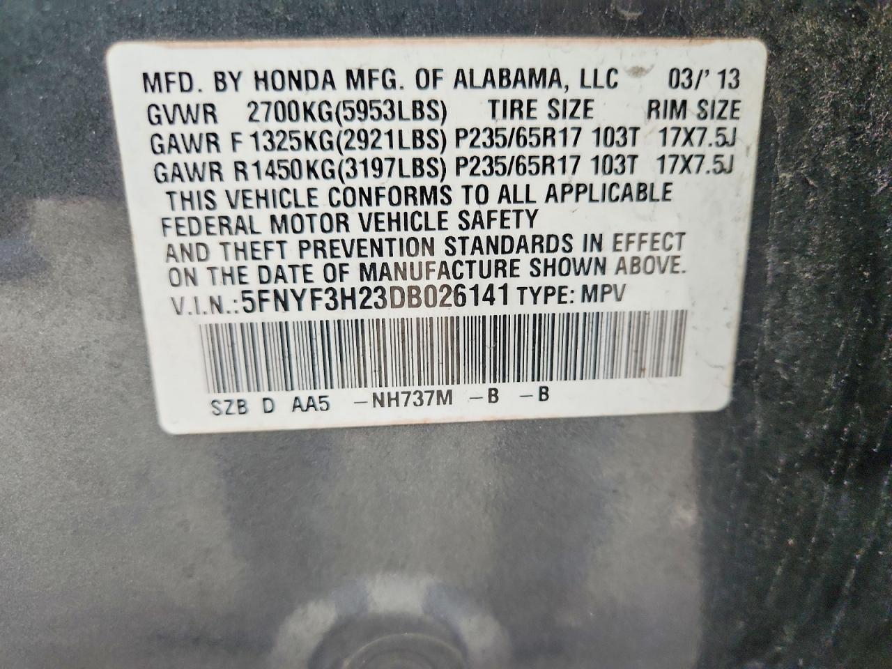 2013 Honda Pilot lx