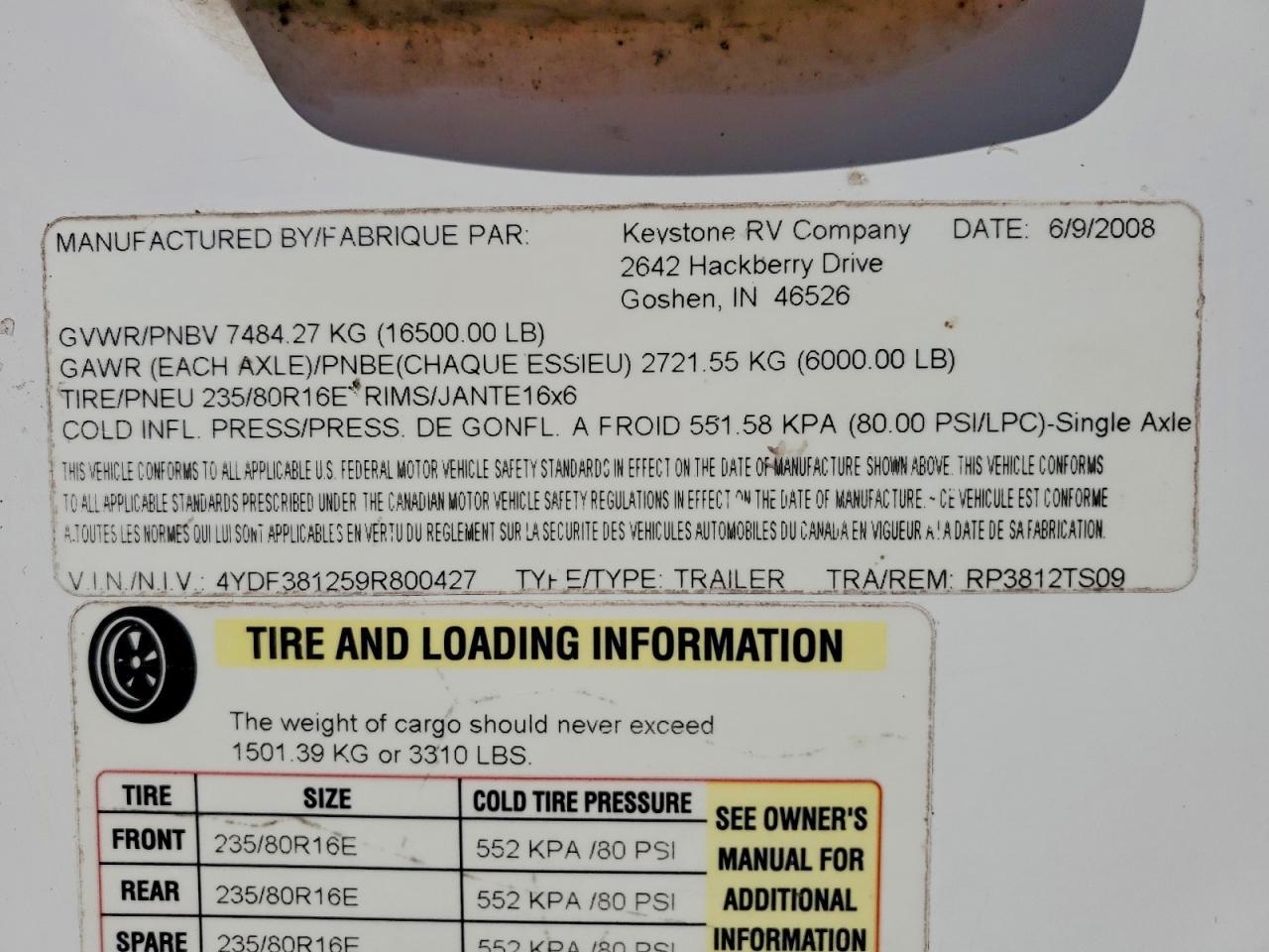 2009 Raptor 2009 Keystone RV Raftor Camper