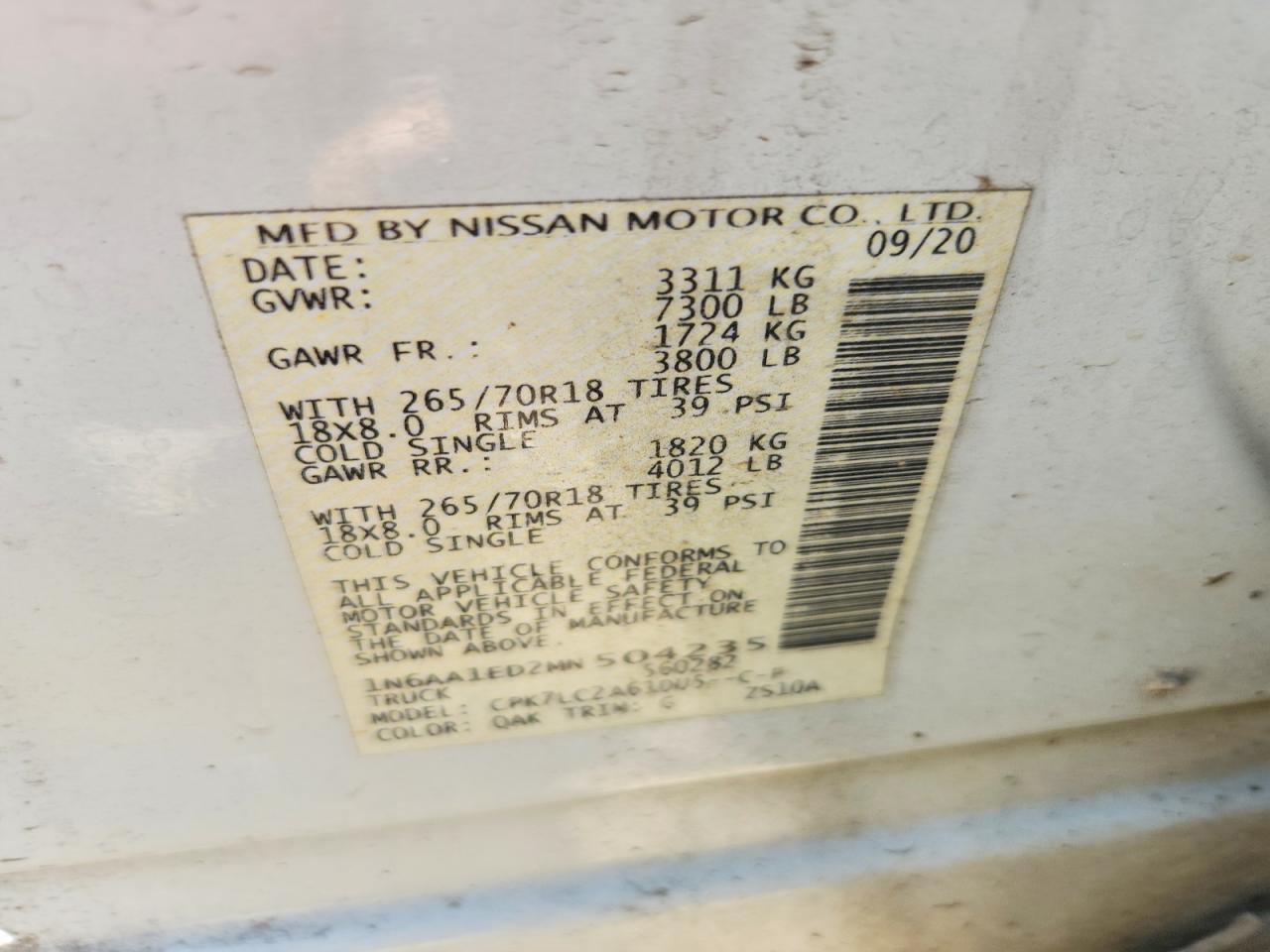 2021 Nissan Titan SV 4WD 5.6L V8 Crew Cab