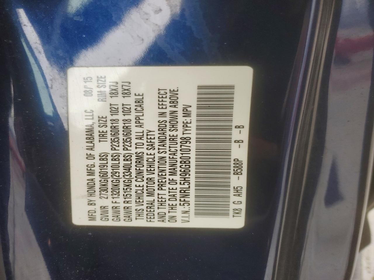 2016 Honda Odyssey Touring