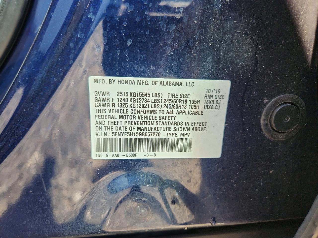 2016 Honda Pilot lx