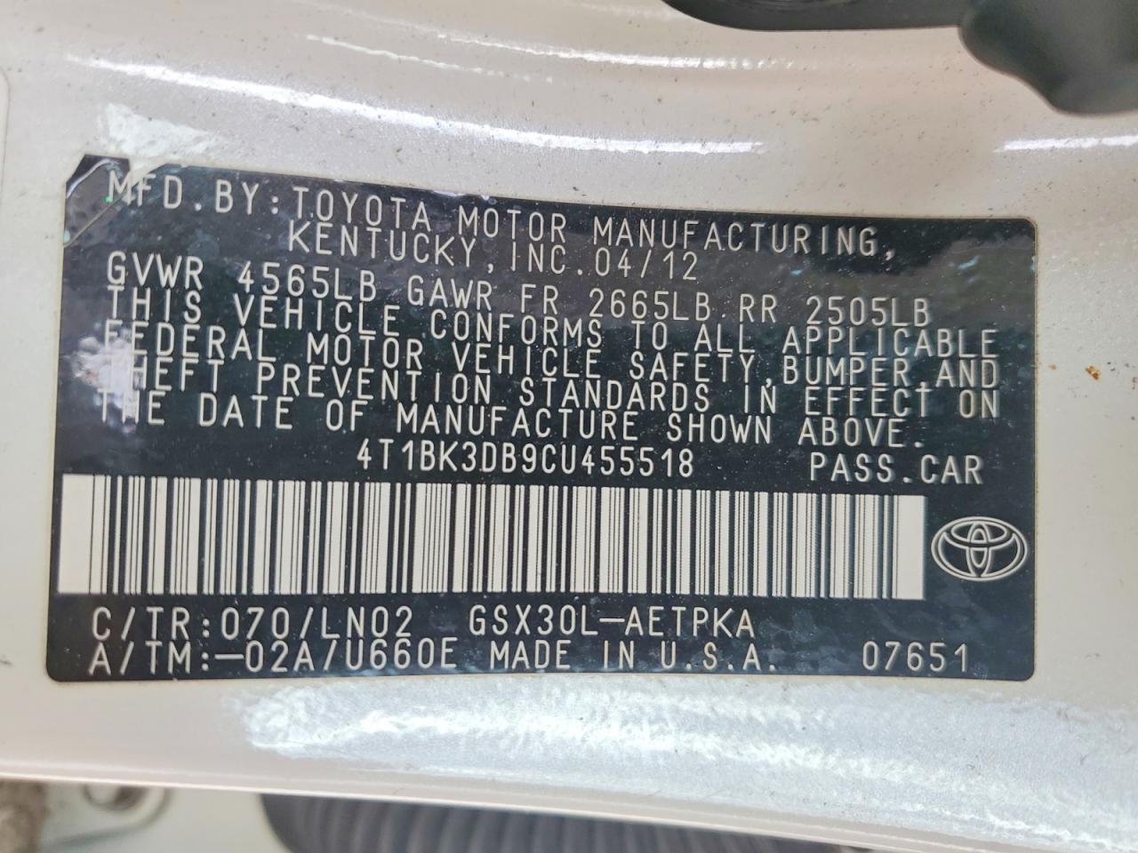 2012 Toyota Avalon Base