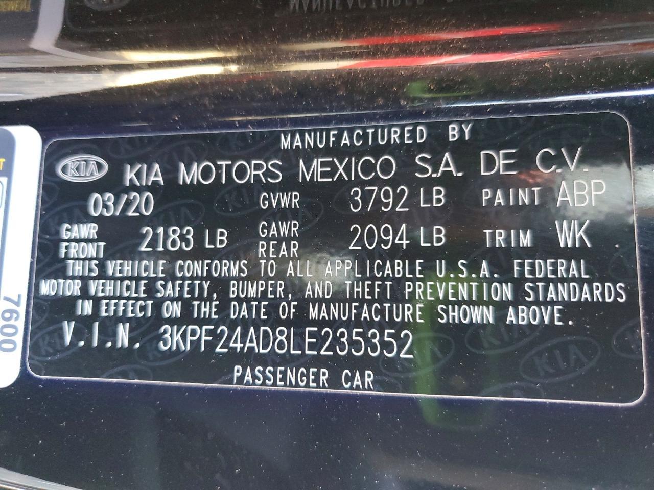 2020 KIA Forte fe