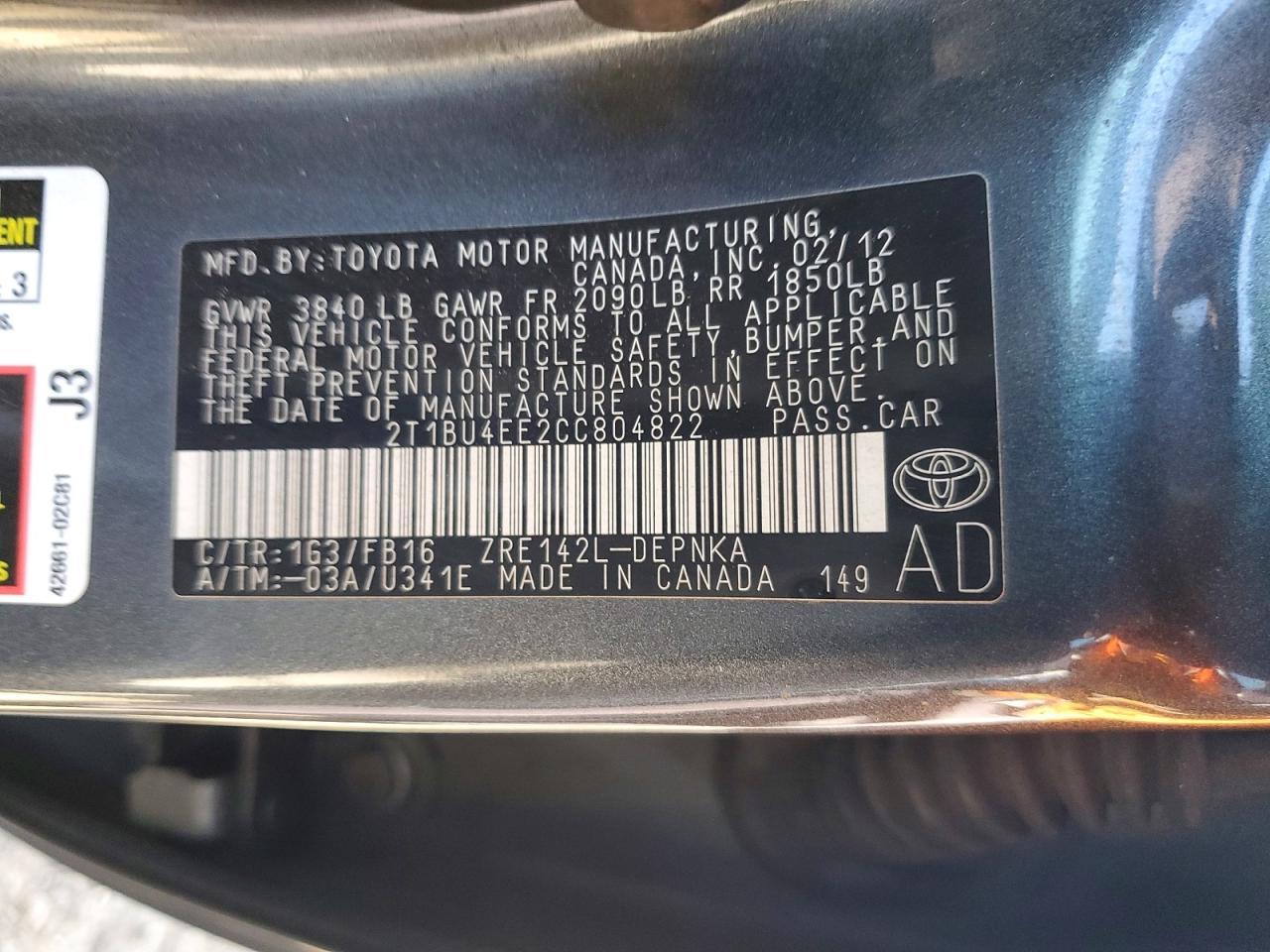 2012 Toyota Corolla Base