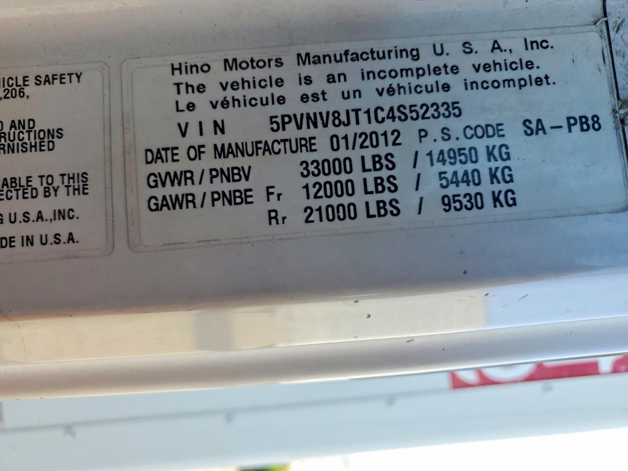2012 Hino Hino 338