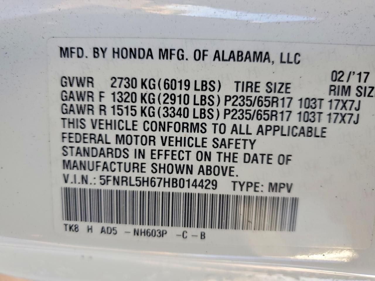 2017 Honda Odyssey exl