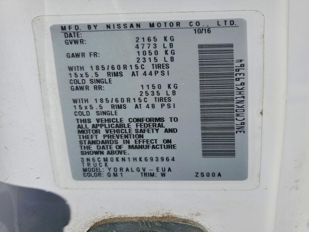 2017 Nissan NV200 2.5S