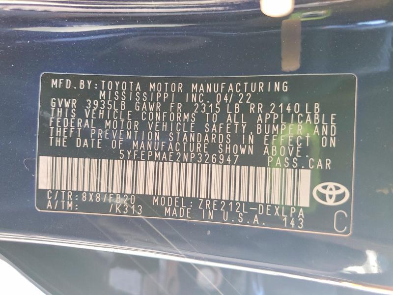 2022 Toyota Corolla le