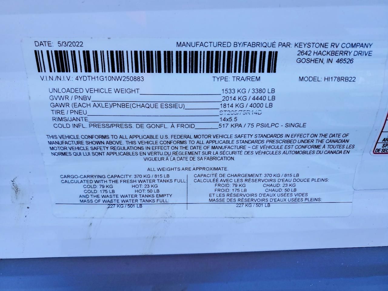 2022 Keystone Hideout Camper