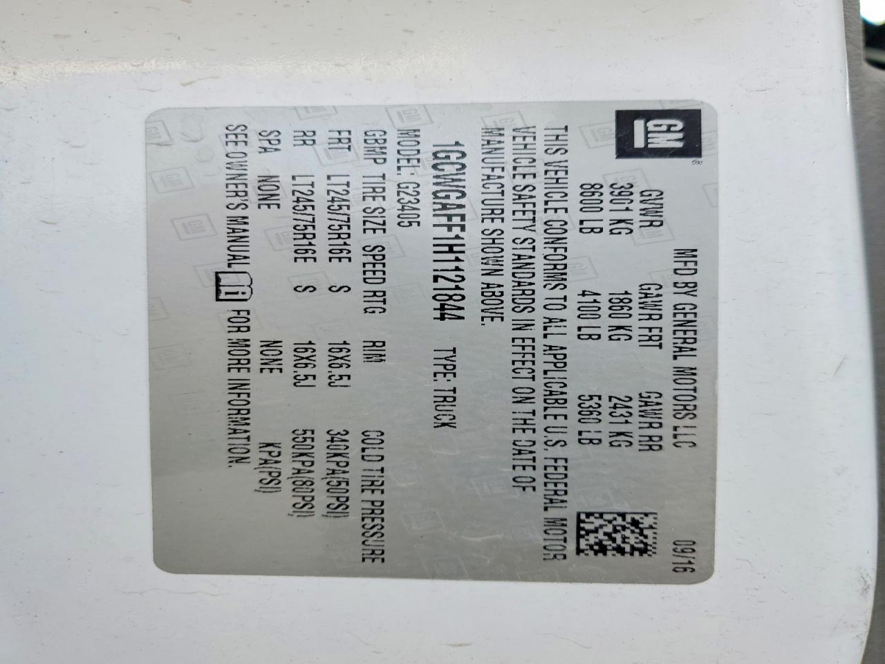 2017 Chevrolet Express 2500 Cargo Utility / Service Van