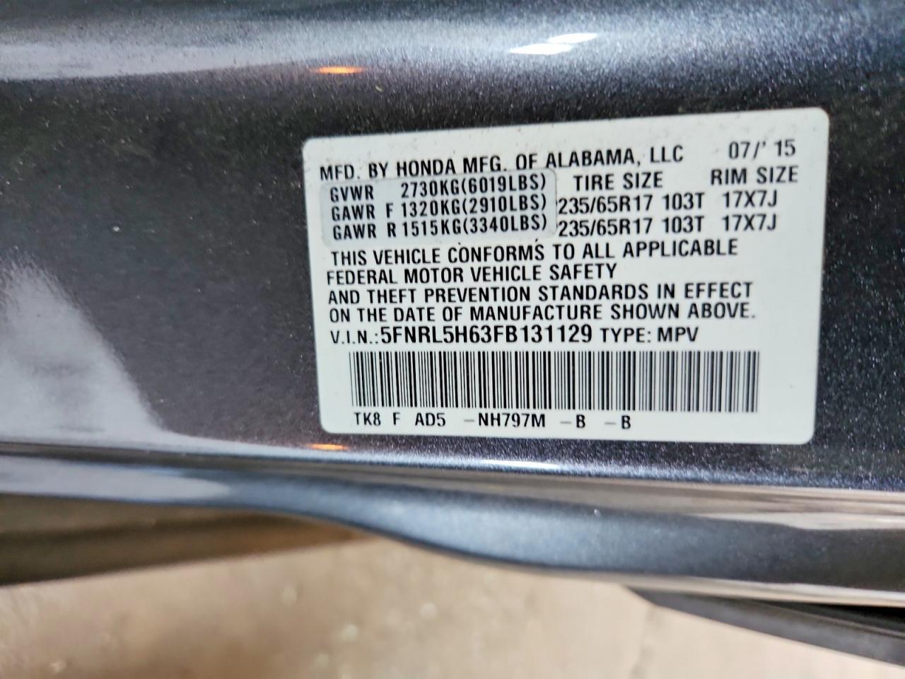 2015 Honda Odyssey exl
