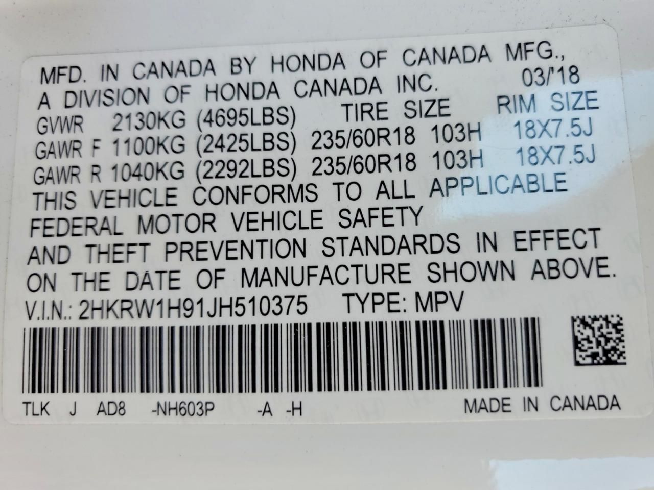 2018 Honda Cr-v Touring