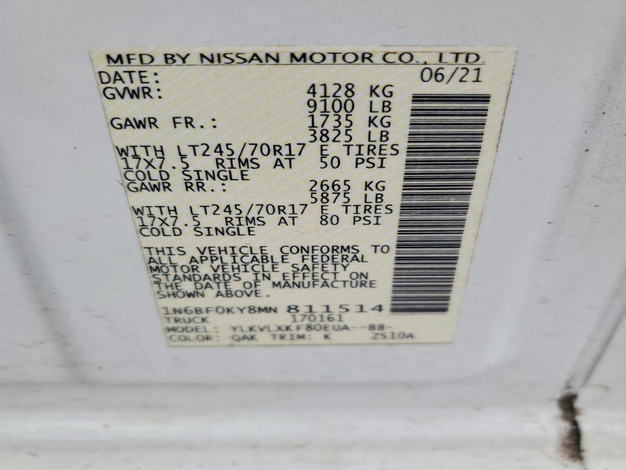 2021 Nissan NV 2500 S